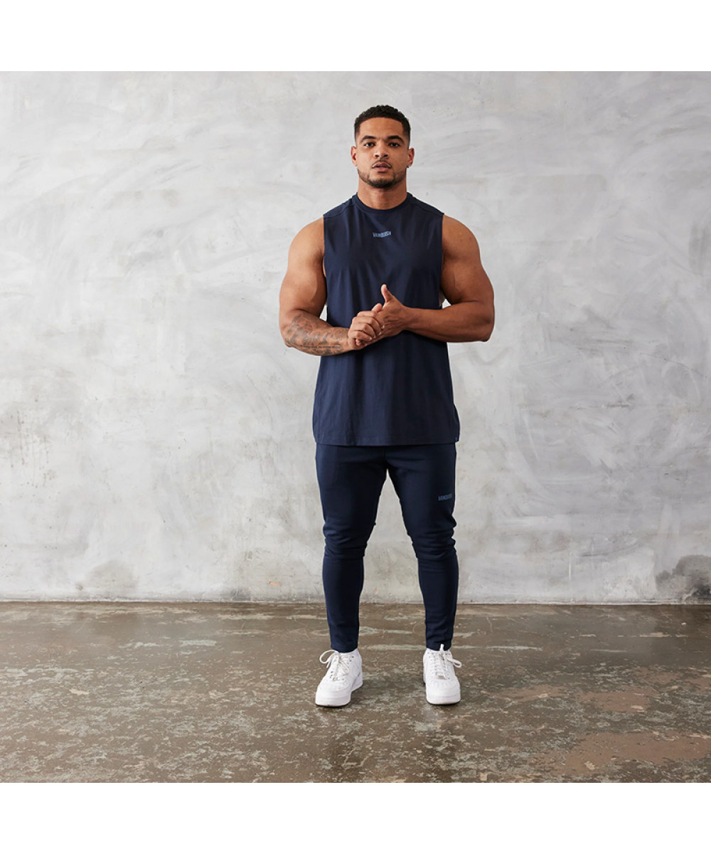 VANQUISH CORE NAVY BLUE OVERSIZED SLEEVELESS T SHIRT-NAVY BLUE-XXXL