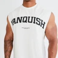 VANQUISH VINTAGE WHITE VARSITY OVERSIZED SLEEVELESS T SHIRT - VANTEGE WHITE - XXL