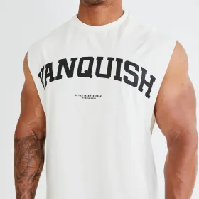 VANQUISH VINTAGE WHITE VARSITY OVERSIZED SLEEVELESS T SHIRT - VANTEGE WHITE - XXL